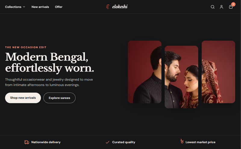 Screenshot of the Elokeshi fashion storefront homepage