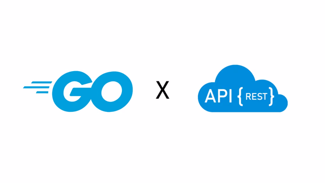 Illustration pairing the Go logo with a REST API cloud, for building a REST API with Go and Fiber