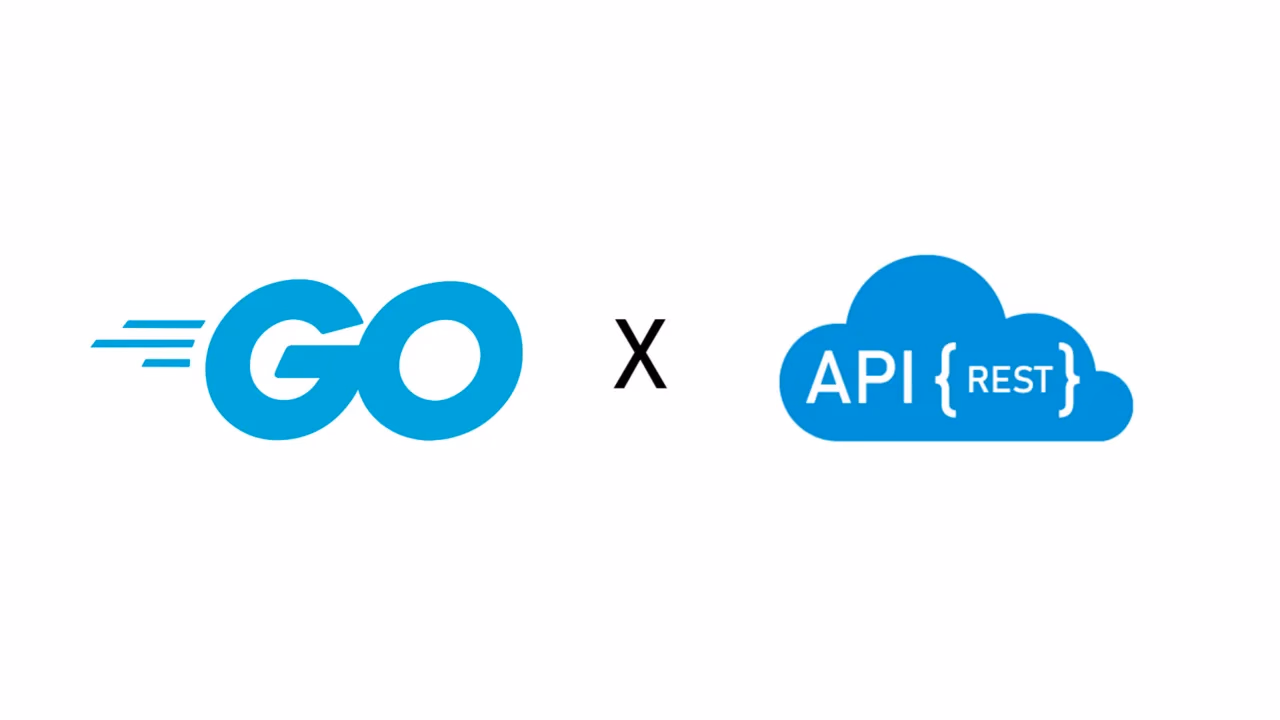 Illustration pairing the Go logo with a REST API cloud, for building a REST API with Go and Fiber