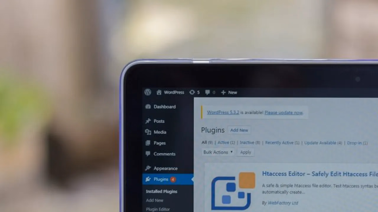Close-up of the WordPress admin dashboard open on the Plugins screen